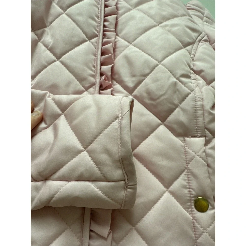 Crown & Ivy Kids Meadow Pink Quilted Ruffle Zip‎ Jacket Mock Neck Large NEW